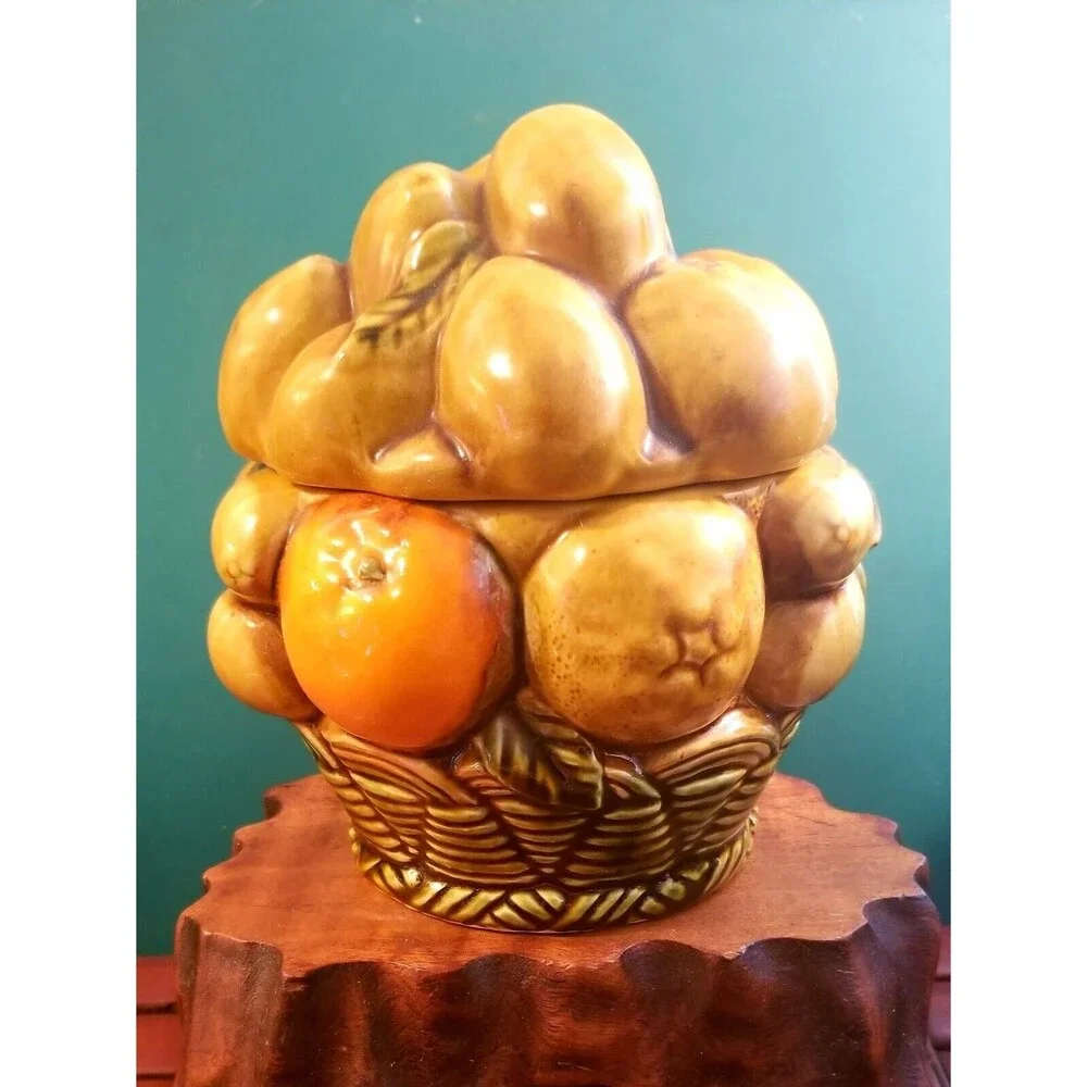 Vintage Inarco E3354 Covered Candy Dish Oranges Lemons Fruit Design 6.5
